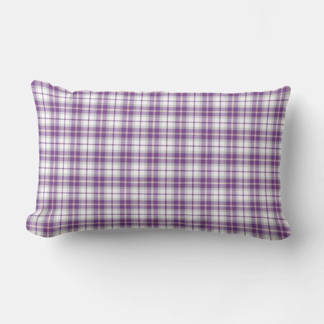 Purple and White Plaid Pattern Lumbar Pillow (Front)