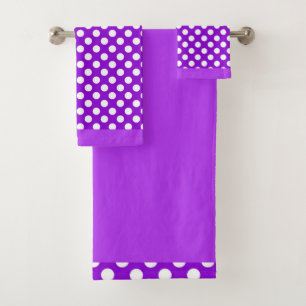 Purple and White Polka Dot Bath Towel Set