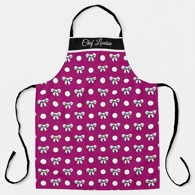 Purple and White Polka Dots and Bows Personalized Apron (Front)