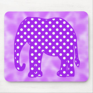 Purple and White Polka Dots Elephant Mouse Pad