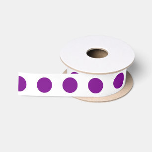 Purple and white polka dots satin ribbon