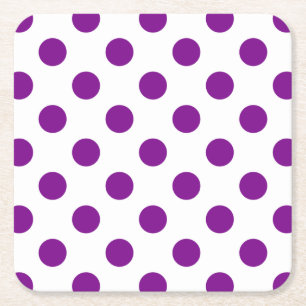 Purple and white polka dots square paper coaster