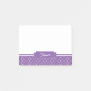 Purple and White Quatrefoil Monogram Post-it Notes