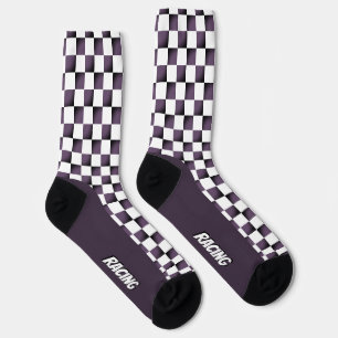 Purple And White Racing Check Socks