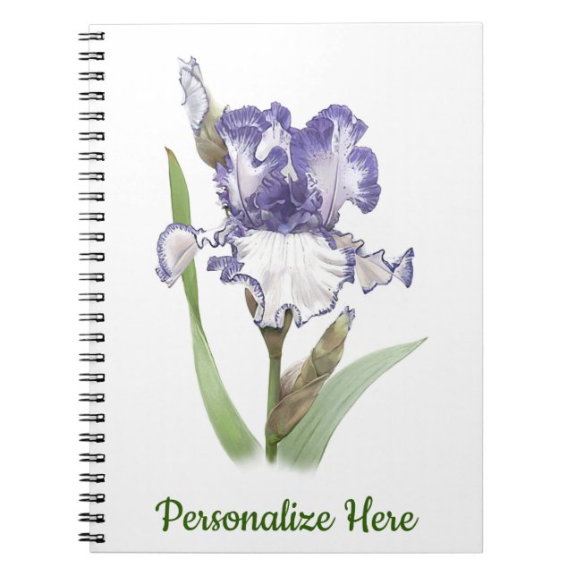 Purple and White Ruffled Iris Notebook (Front)