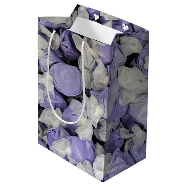 Purple and White Salt Water Taffy  Medium Gift Bag (Back Angled)