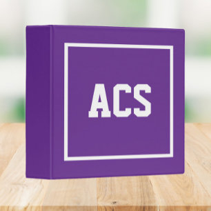 Purple and White School Colors and Letters Binder