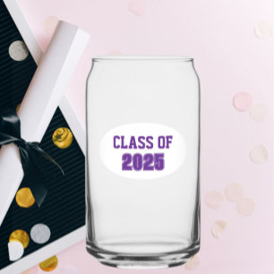Purple and White School Colors Class Year Can Glass