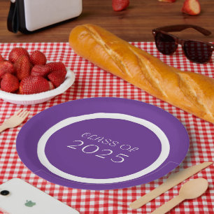 Purple and White School Colours and Class Year Paper Plate