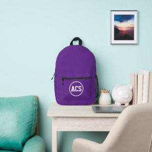 Purple and White School Colours and Letters Printed Backpack