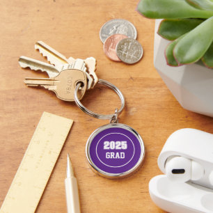 Purple and White School Colours Grad Keychain