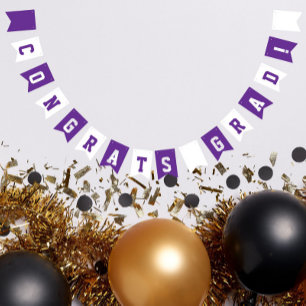Purple and White School Colours Graduation Bunting Flags