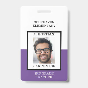 Purple and White School Photo Teacher Badge