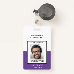 Purple and White School Photo Teacher Badge