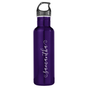 Purple and White Short Curly Swash Signature Name 710 Ml Water Bottle