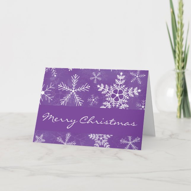 Purple and White Snowflake Pattern Christmas Xmas Holiday Card (Front)