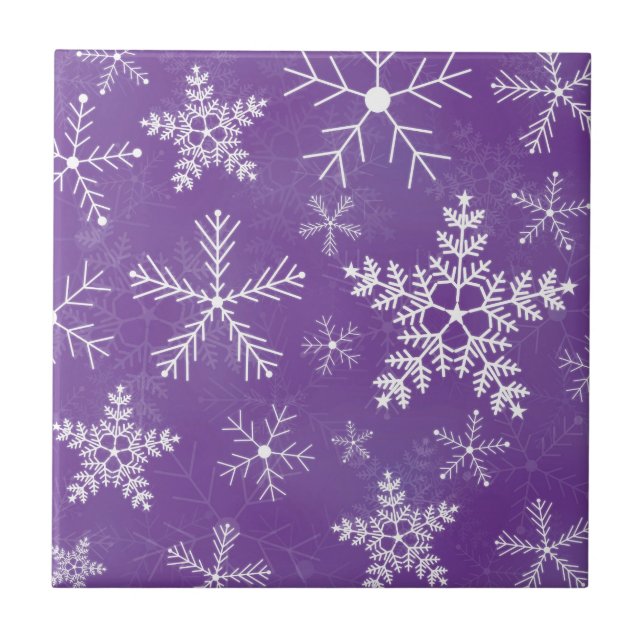 Purple and White Snowflake Pattern Tile (Front)