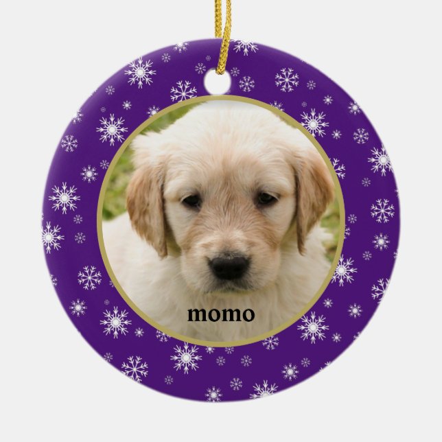  Purple and White Snowflake Pet Cat or Dog  Ceramic Ornament (Front)