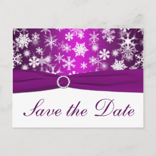 Purple and White Snowflakes Save the Date Postcard