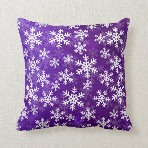 Purple and White Snowflakes Throw Pillow