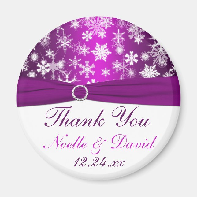 Purple and White Snowflakes Wedding Favour Magnet (Front)