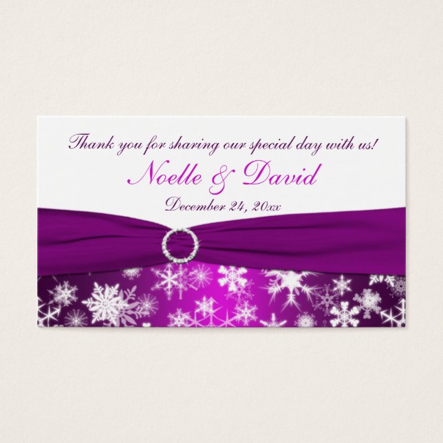 Purple and White Snowflakes Wedding Favour Tag (Front)