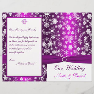 Purple and White Snowflakes Wedding Program