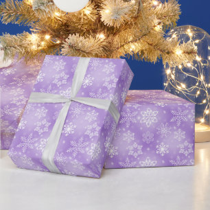 Purple and White Snowflakes Wrapping Paper