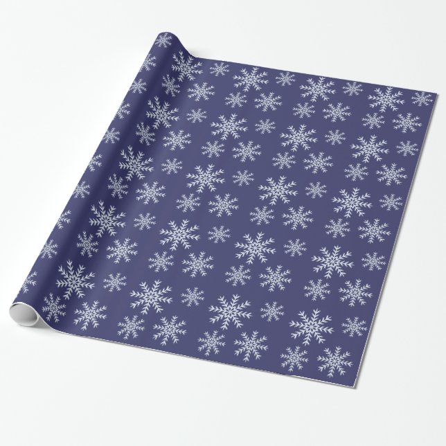 Purple and White Snowflakes Wrapping Paper (Unrolled)