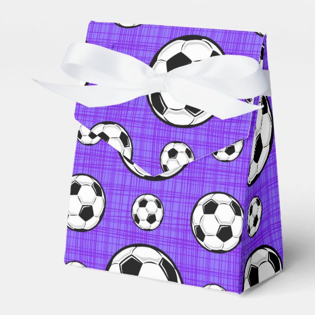 Purple and White Soccer Ball Pattern Favor Box (Front Side)