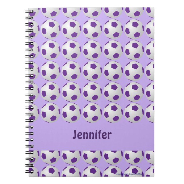 Purple and White Soccer Ball Personalized Notebook (Front)