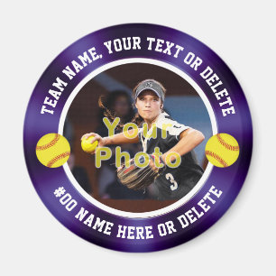 Purple and White, Softball Themed Party Favours Magnet