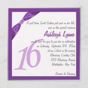 Purple and White Square Sweet Sixteen Invitation