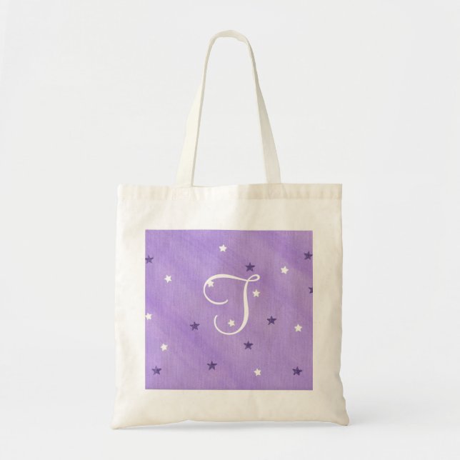 Purple and White Stars, Monogram tote bags (Front)