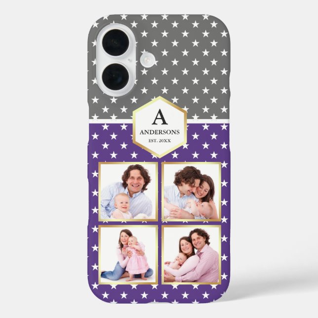Purple and White Stars Pattern Photo Collage Case-Mate iPhone Case (Back)