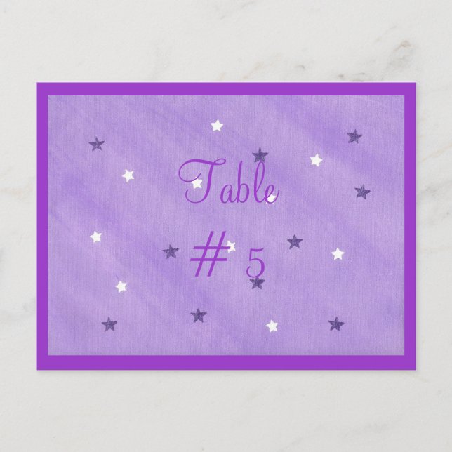Purple and White Stars Table Number Postcards (Front)