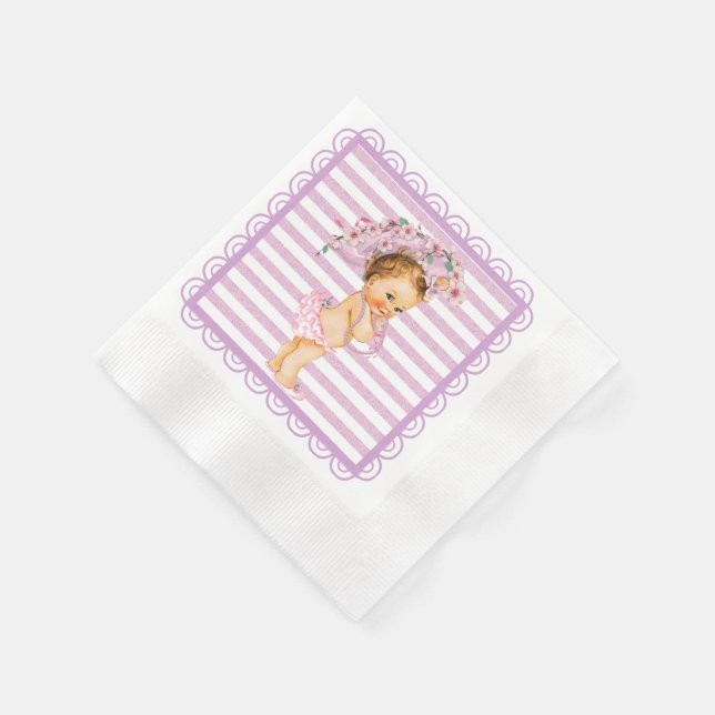 Purple and White Stripe Cherry Blossom Napkin (Corner)