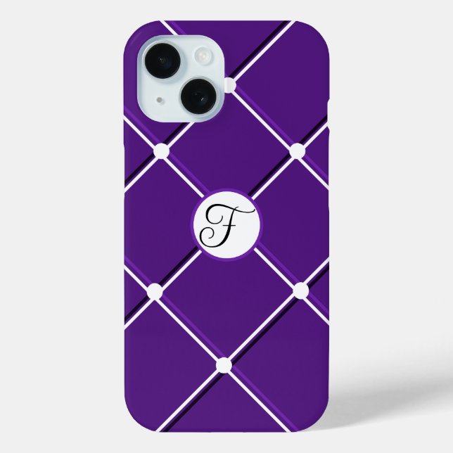 Purple and White Striped Design Fancy F Initial Case-Mate iPhone Case (Back)