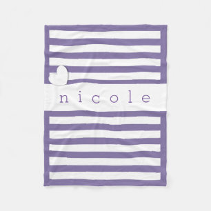 Purple and White Stripes and Heart for Her A03D Fleece Blanket
