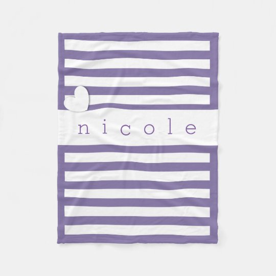 Purple and White Stripes and Heart for Her A03D Fleece Blanket