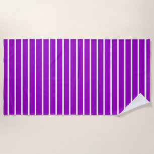 Purple and White Stripes Design Beach Towel