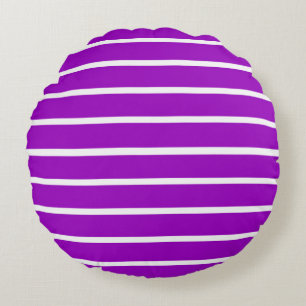 Purple and White Stripes Design Round Pillow