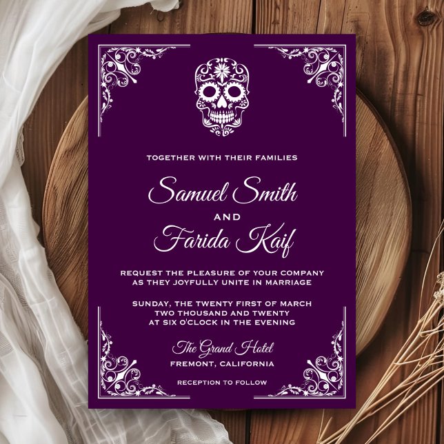 Purple and White Sugar Skull Wedding Invitation (Creator Uploaded)