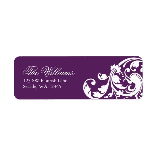 Purple and White Swirl Flourish Return Address Return Address Label