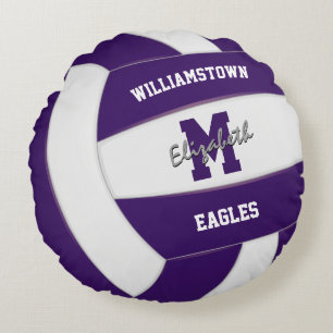 purple and white team colours realistic volleyball round pillow