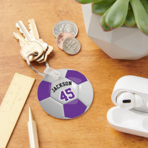 Purple and White Team Soccer ⚽ Ball Keychain