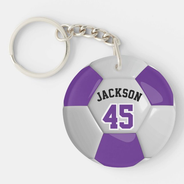 Purple and White Team Soccer  ⚽ Ball   Keychain (Front)