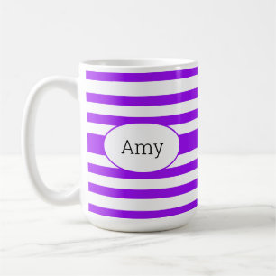 Purple and white thick striped coffee mug