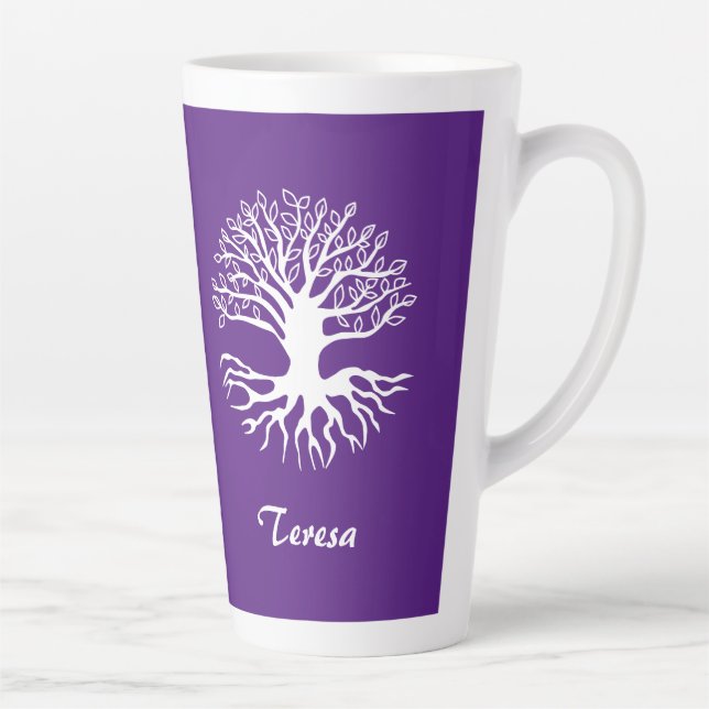 Purple and White Tree of Life Monogrammed Latte Mug (Right)