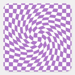 Purple and White Trendy Warped Checkered Pattern Square Sticker